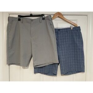 Lot of 2 IZOD Golf Shorts Flat Front Moisture Wicking Blue Plaid Solid Gray 40x9